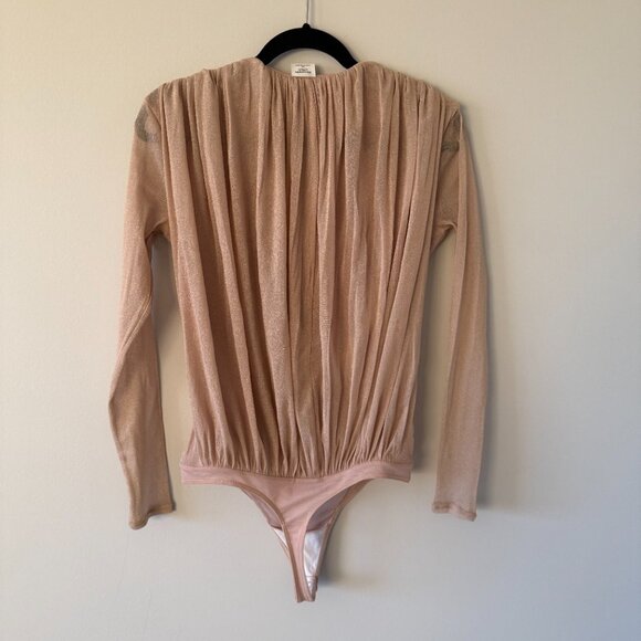 Abercrombie Mesh Net Draped Top (Bodysuit) in Shimmery Pale Tan, Size M - Picture 4 of 6